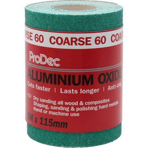 ProDec Rotolo di carta abrasiva in ossido di alluminio verde, grana 60, grana 60, per levigare legno, vernice, gesso, riempitivo, metallo e molto altro ancora, carta vetrata larga 115 mm, compatibile (1/4)