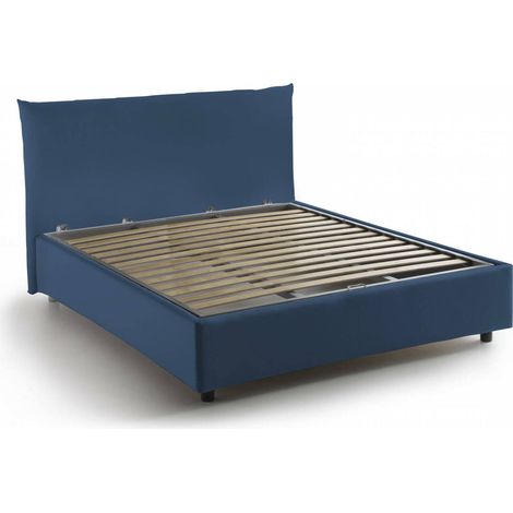 Talamo Italia Letto piazza e mezza Ornella, Letto contenitore con rivestimento in tessuto, 100% Made in Italy, Apertura frontale, adatto per materasso Cm 120x190, Blu, con imballo rinforzato