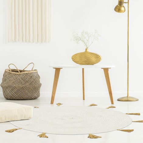 Tapis Rond - HOME DECO FACTORY - Beige - Coton - Pompon (1/5)