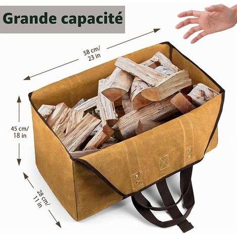 Canvas Log Rack with Shoulder Strap and Top Handles Cushion for Easy Transportation, Yellow (1/4)