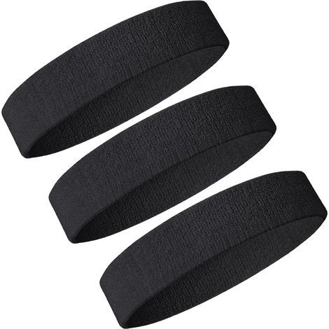 Lot de 3 bandeaux anti-transpiration unisexe - Idéal pour le fitness, le tennis, la course à pied, le basketball, le yoga - Noir (1/5)