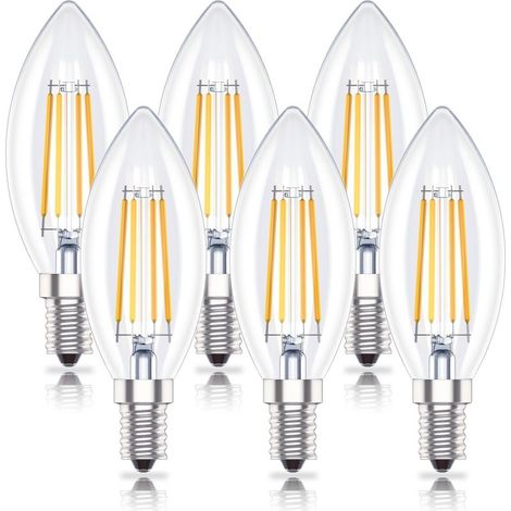 Lot de 6 ampoules LED E14 blanc chaud en forme de bougie - Blanc chaud (2700 K) - 4 W - Remplace une ampoule à incandescence de 40 W - 400 lm [Classe énergétique F] (1/5)