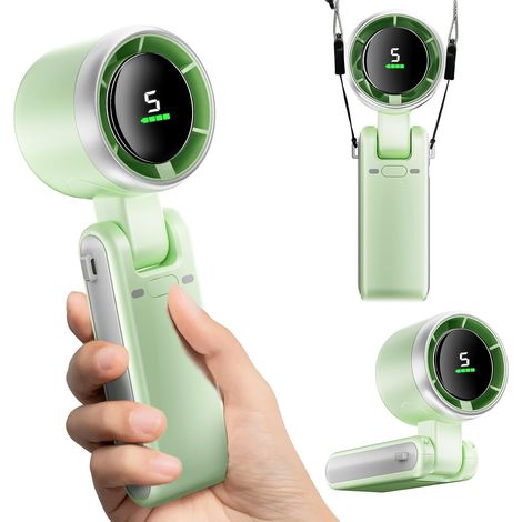 Mini ventilateur portable pliable et puissant, ventilateur personnel rechargeable par USB avec 5 vitesses et affichage. (1/5)