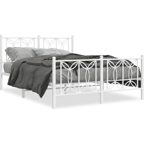 Lit double Lit adulte Cadre de lit métal sans matelas et pied de lit blanc 140x200 cm (1/5)