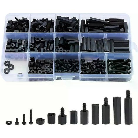 320 entretoises hexagonales en nylon M2 M3 M4 mâles et femelles, vis à tête filetée, entretoises en plastique pour cartes mères et circuits imprimés. (1/5)