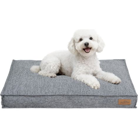 UNHO - Coussin pour chien orthopédique - Housse en lin aéré déhoussable et lavable - Rembourrage en mousse haute résilience - Confort optimal pour animaux - Gris M 75x50.5x10cm