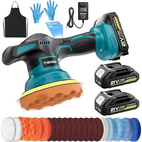 Cordless Car Polisher, 8 Variable Speed Luster, 21V Car Orbital Polisher 6 Inches with LCD Screen 2 x 2.0 Ah Batteries, 26 Accessories for Polishing, Waxing and Finishing Cars (1/5)