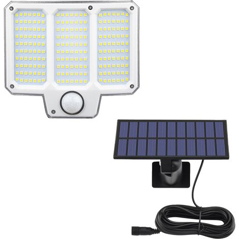 Lampe LED 300 lm à détecteur de mouvement, panneau solaire détachable de 14 cm, télécommande, fixation murale, idéale pour cour ou garage. (1/5)