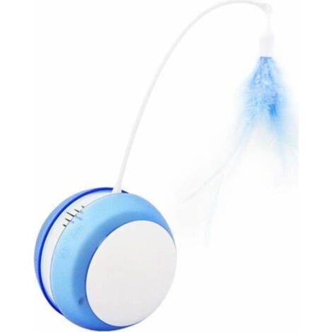 Jouet interactif pour chats – Tasse motorisée avec balle lumineuse anti-chute, plume amovible et mécanisme de rotation automatique, accessoire ludique bleu pour stimuler l’instinct de chasse (1/5)