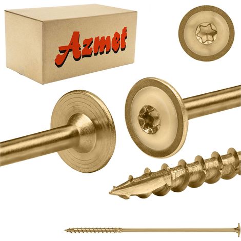Vis Construction Bois Azmet, 10 x 300 mm, Tête Disque TX40, Boîte 25 Pièces (1/5)