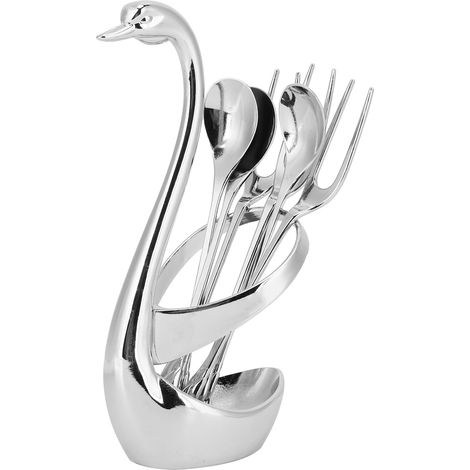 Ensemble de 7 pièces en alliage de zinc Porte-couverte Cygne avec 3 cuillères et 3 fourchettes pour décoration de table (1/5)