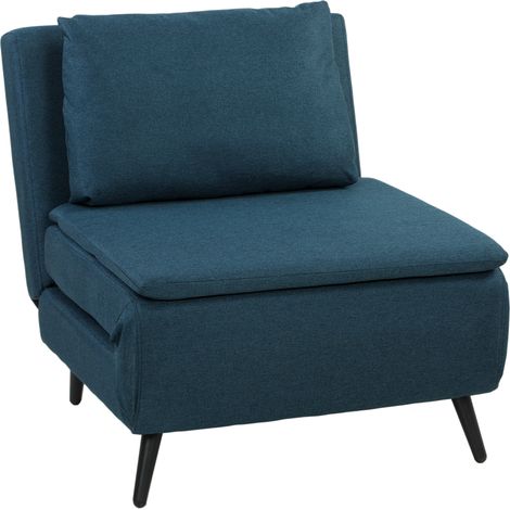 Fauteuil Lit Clic-Clac 1 Place, Canapé Convertible 3-en-1, Dossier Inclinable, Coussin Inclus, Assise Confortable, Bleu (1/5)