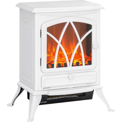 Cheminée électrique sur pied - HOMCOM - 1000/2000 W - effet flamme LED - métal et plastique - 45 x 28,5 x 54 cm - blanc (1/5)