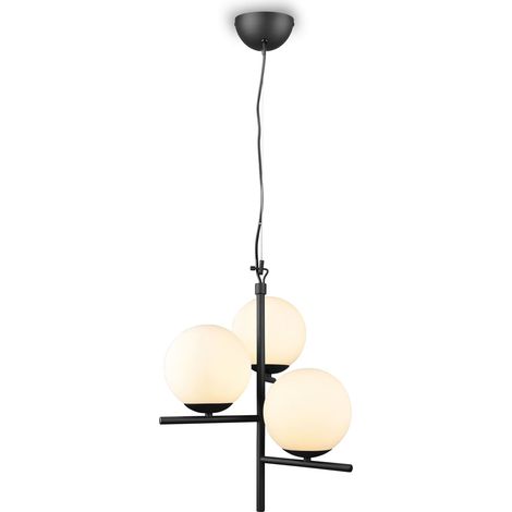 Lampada a sospensione 3 luci, metallo e vetro, nero e bianco, D 40 cm, Pure (1/5)