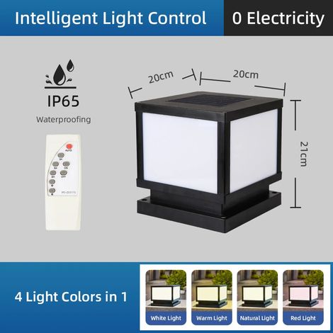 (1 pièce - Panneau plat noir de 20 cm) Lampe solaire LED extérieure étanche, style pilier, pour décoration paysagère rétro, jardin, parking et couloir. Éclairage solaire LED à la lumière du soleil. (1/5)