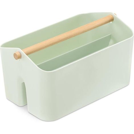 Ecleanfy - Panier de rangement vert pour salle de bain - Grand panier de rangement avec poignée en bois et 2 compartiments (1/4)