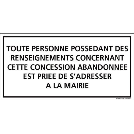 PLAQUE CONCESSION ABANDONNÉE CIMETIÈRE (G1608). Plastique PVC 1,5 mm .  - Plastique PVC 1,5 mm
