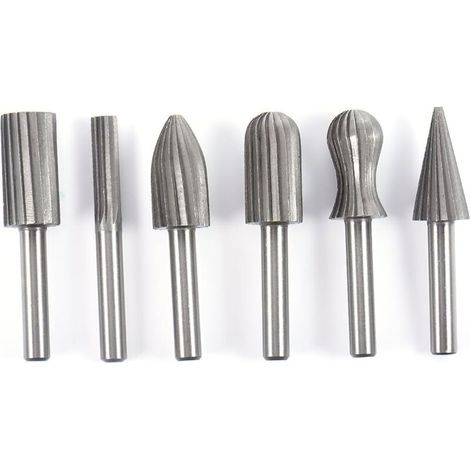 Set di 6 lime rotanti in acciaio da 6 mm (1/4") per levigatura e sbavatura di metallo, plastica, legno e pietra. (1/4)
