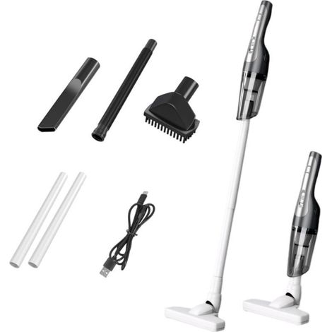 Aspirateur à main sans fil 120W, suction 12000Pa, filtre HEPA - design 2-en-1 pour auto et maison, avec 2 tuyaux rigides et brosse de sol.