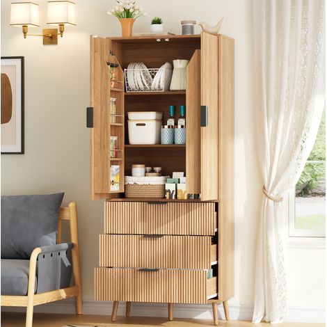Armadio da cucina 75x35x180 cm in MDF naturale, 2 ante e 3 cassetti salvaspazio – MEUBLIV (1/5)