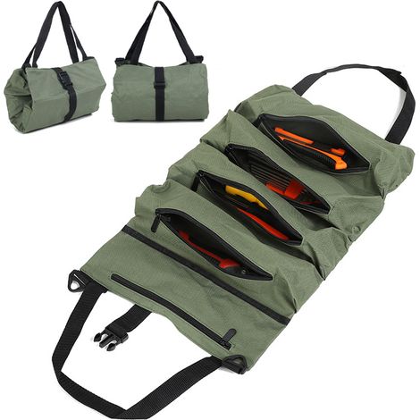 Pochette à outils sac de rangement en rouleau, sac à outils utilitaire polyvalent pochette pliable, fourre-tout à fermeture éclair pour outils (1/5)