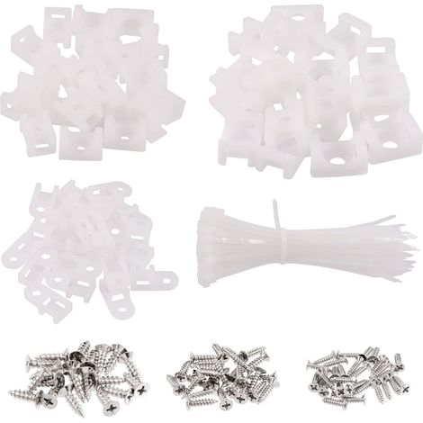 360 pièces de base de serre-câble blanc et de serre-câbles à fermeture éclair avec vis de montage, ensemble de 120 pièces de support de fil de type selle de 3 mm, 4 mm, 6 mm et de 120 pièces de (1/5)