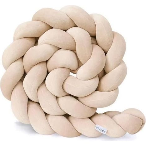 1 Tour de Lit Bébé Tresse 3,5m Anti Collision Coton PP Doux Pour Berceau et Décoration Chambre Beige
