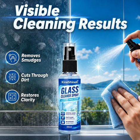 KineShineX glass cleaner quickly removes fingerprints, water stains, and light oil stains, leaving a sparkling clean finish. (1/4)