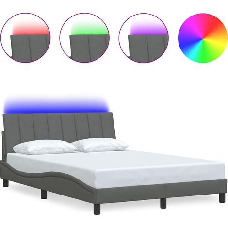 Lit double Lit adulte Cadre de lit sans matelas Hanko gris foncé 140x190 cm tissu (1/5)