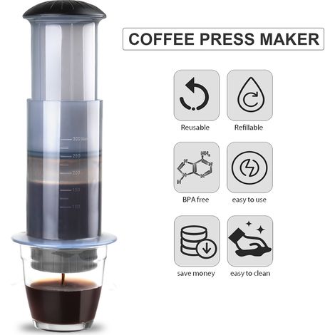 Cafetière manuelle portative Espresso Press Maker avec 50 filtres papier pour café, voyage camping (1/5)
