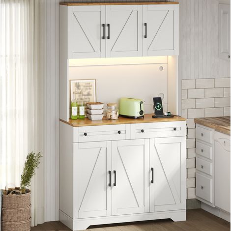 Mobile cucina contenitore LED con prese, 100x40x180 cm, MDF naturale e bianco (1/5)