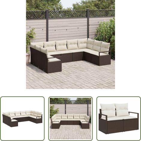vidaXL Poly-Rattan -  Sofa Set mit Kissen 9 pcs Braun Poly-Rattan (1/5)