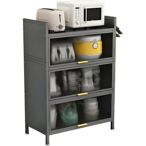 Buffet da cucina, armadio di stoccaggio, Stile contemporaneo, 4 ripiani, porta visibile, 60L x 32l x 112H cm, Grigio