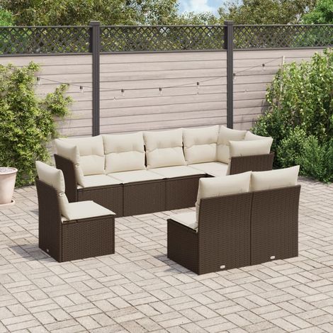 Set sofás de jardín 8 piezas y cojines ratán sintético marrón vidaXL (1/3)