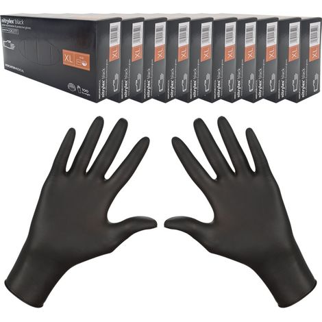 Gants en nitrile noirs Mercator Nitrylex, taille XL, boîte de 100 pièces (10 paquets). (1/5)
