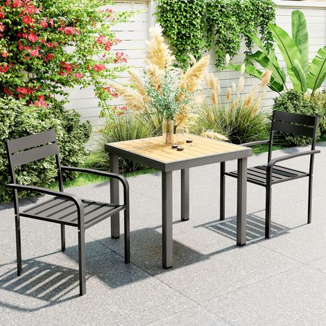 Ensemble de 2 chaises de jardin empilables avec accoudoirs, structure en aluminium, 56 x 58 x 83 cm, gris foncé (1/5)
