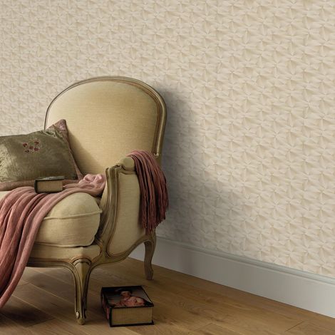 Papier peint 3D or chic pour salon | Tapisserie 3D beige dorée idéale chambre à coucher | Papier peint illusion d'optique couloir (1/4)