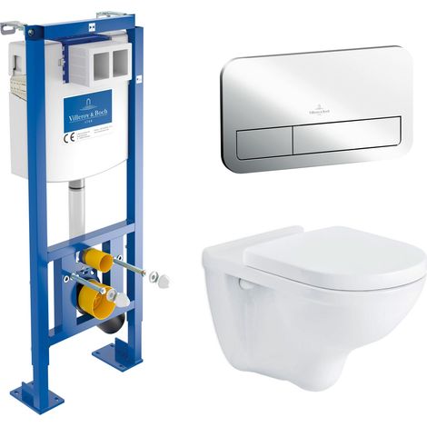 Villeroy & Boch Pack Bâti-support autoportant ViConnect + Plaque de commande chromée + Cuvette suspendue O.Novo (1/5)