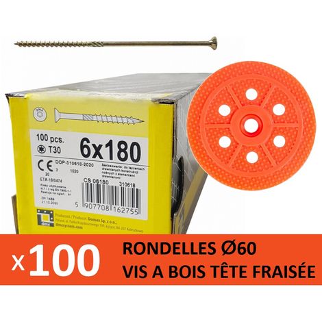 100 Rondelles d'isolation D.60 mm + Vis à bois L. 180 mm (1/2)