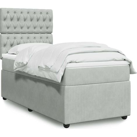 Boxspringbett mit Matratze Hellgrau 90x200 cm Samt