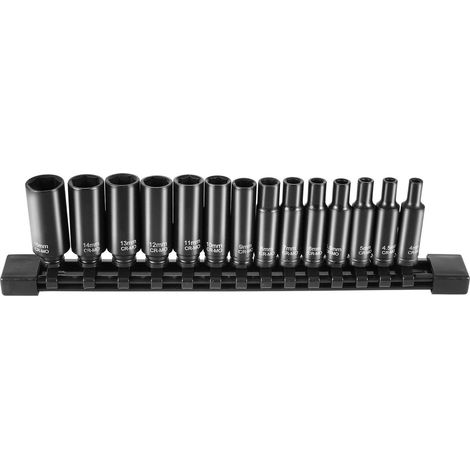 Coffret de douilles à impact 1/4", 14 pièces, douilles profondes métriques 4-15 mm, 6 pans, acier allié Cr-Mo pour la réparation automobile, marquages de taille faciles à lire, construction robuste, o (1/5)