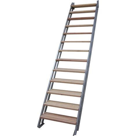 Escalier Droit Métal Bois Hêtre Brut 12 Marches Kit Gris VARIABLE ORIAL France