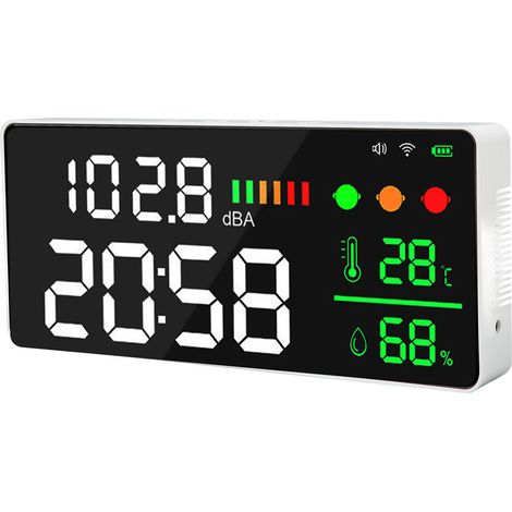 Détecteur de bruit 30-130dB, sonomètre à grand écran 11 pouces, affichage LED WiFi, mesure température et humidité, moniteur de niveau sonore pour maison. (1/5)