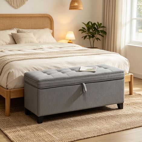 Banc coffre capitonné gris foncé 120 cm avec rangement de 112 L (1/5)
