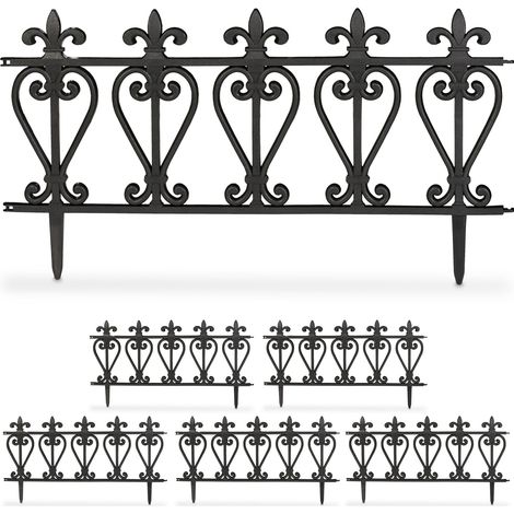 Set di 6 bordure da giardino nere decorative in plastica per la delimitazione di spazi esterni in plastica nera 130015316