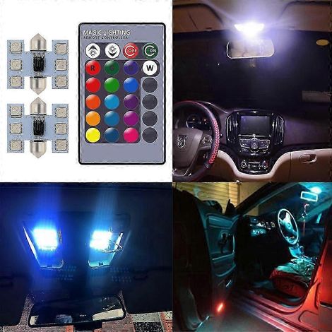 2 ampoules LED RGB 5050 6 SMD pour voiture, télécommande, lampe de lecture colorée, double pointe (1/4)
