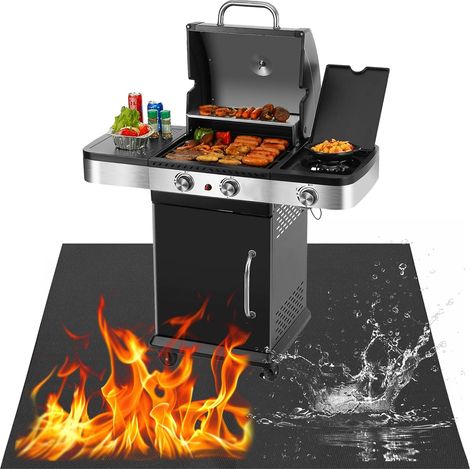 Tapis anti-feu BBQ 152 x 99 cm, sol, herbe, etc. Résistant à la chaleur, anti-huile et déperlant, surface antidérapante. Pliable, facile à nettoyer et réutilisable. (1/5)