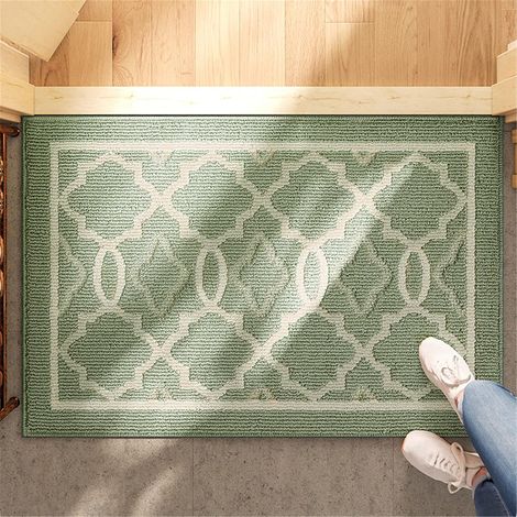 Zerbino da interno, antiscivolo, lavabile in lavatrice, resistente allo sporco, tappeto basso per ingresso sul retro, tappeto per ingresso, verde (50 x 80 cm) (1/5)
