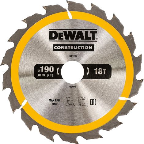 Lame de scie circulaire portative DEWALT Carbure Construction