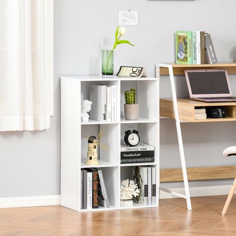 Bibliothèque cubique rustique à 6 étagères. Bibliothèque moderne en bois pour chambre d'enfant, bureau ou espace de travail. 61,5 x 29,5 x 91,5 cm. Blanche